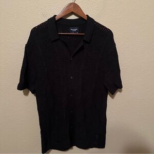 Abercrombie & Fitch Men’s Black Johnny Collar Cable Stitch Button Up Shirt